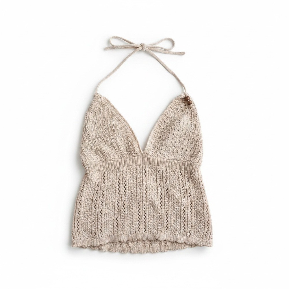 Halter Top Medium Beige Cotton Boho Festival Beach Y2K
